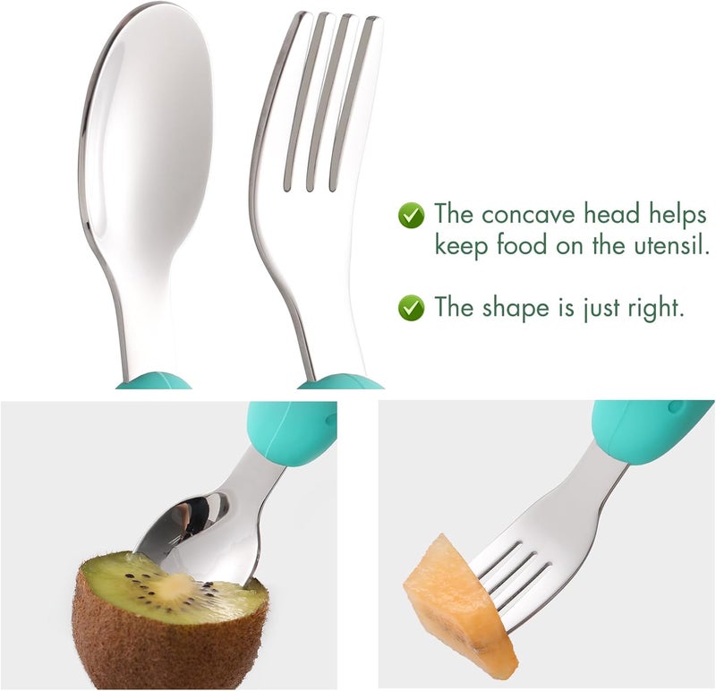 YIVEKO Baby Fork and Spoon Set with Carry Case Baby Training Utensils Self Feeding Toddler Silverware Silicone and Stainless Steel Kids and Toddler Utensil Set-Dinosaur - Image 4